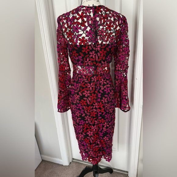 Shoshanna Dyer Dress in Fuchsia Textured Floral Cut Out Size 4 - Picture 9 of 9